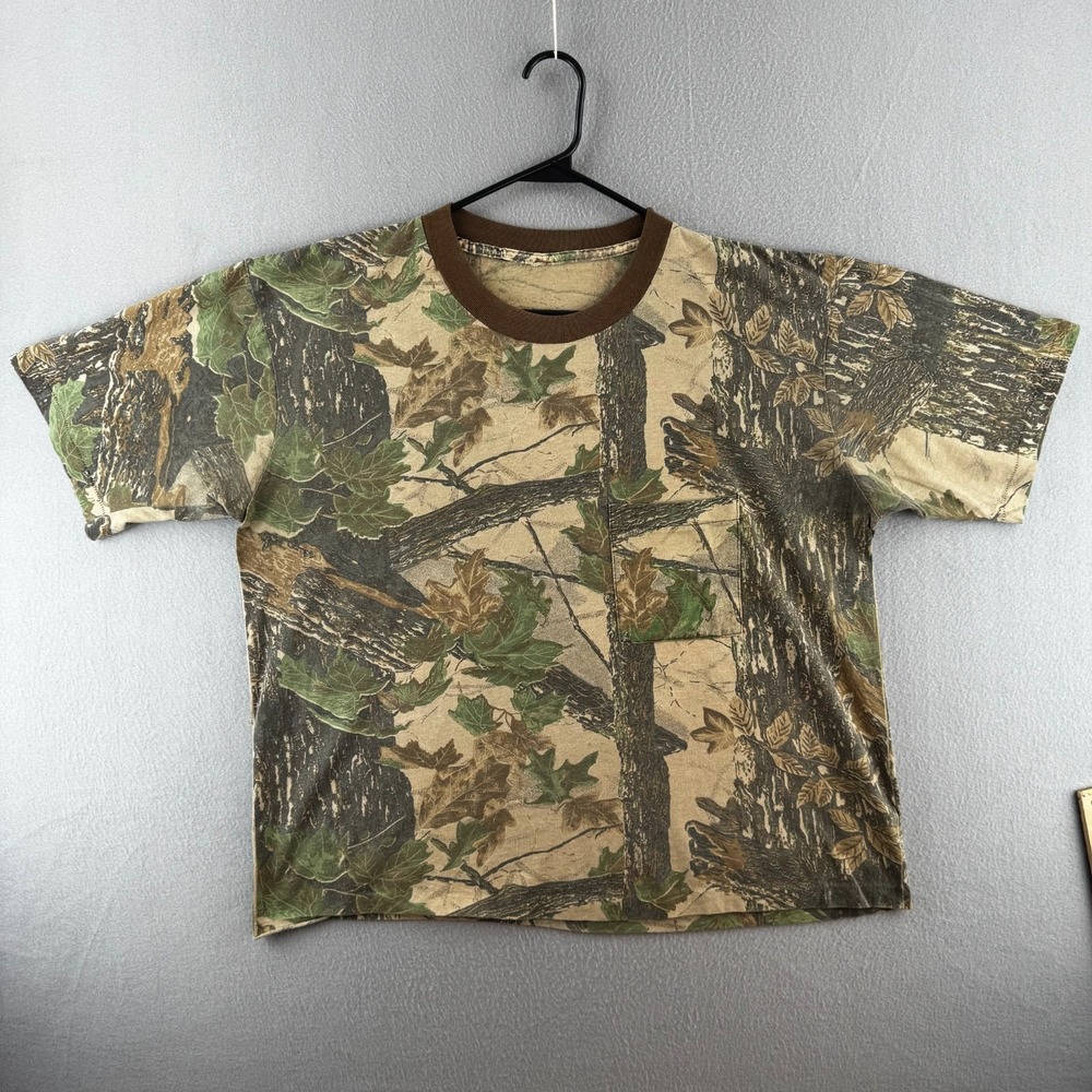 Vintage 90s Realtree Camo Shirt Mens XL Boxy Single Stitch Pocket Tee Paper Thin